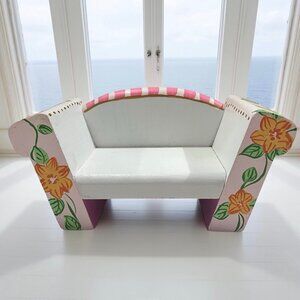 Poupee Millet Wood Hand Painted Doll Sofa - Signed by "Isabella 1997"